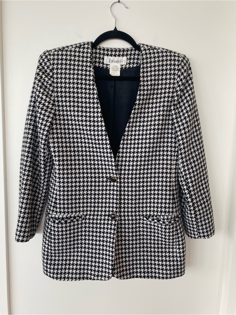 Vintage Diversity Black & White Houndstooth Blazer Size 2P